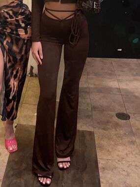 H&M brown flare leg pants